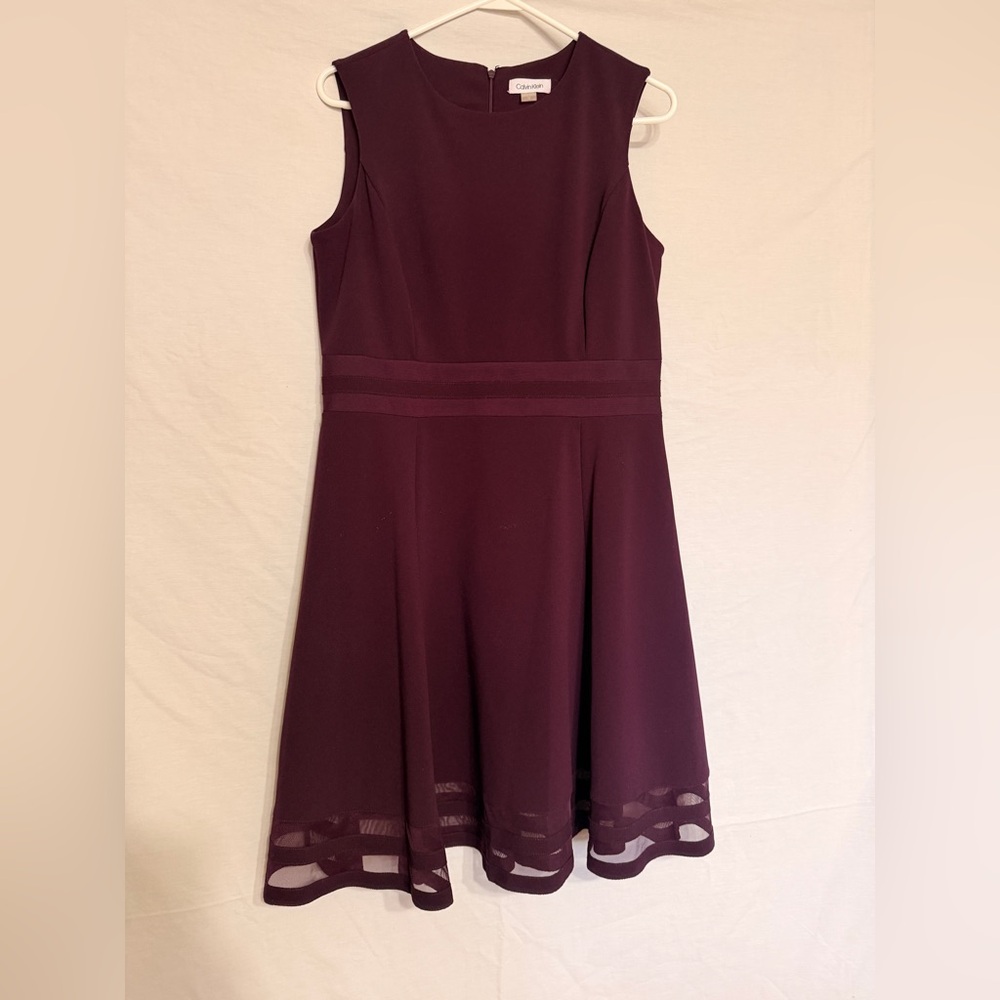 Calvin Klein Sleeveless Fit-and-Flare Dress in Plum